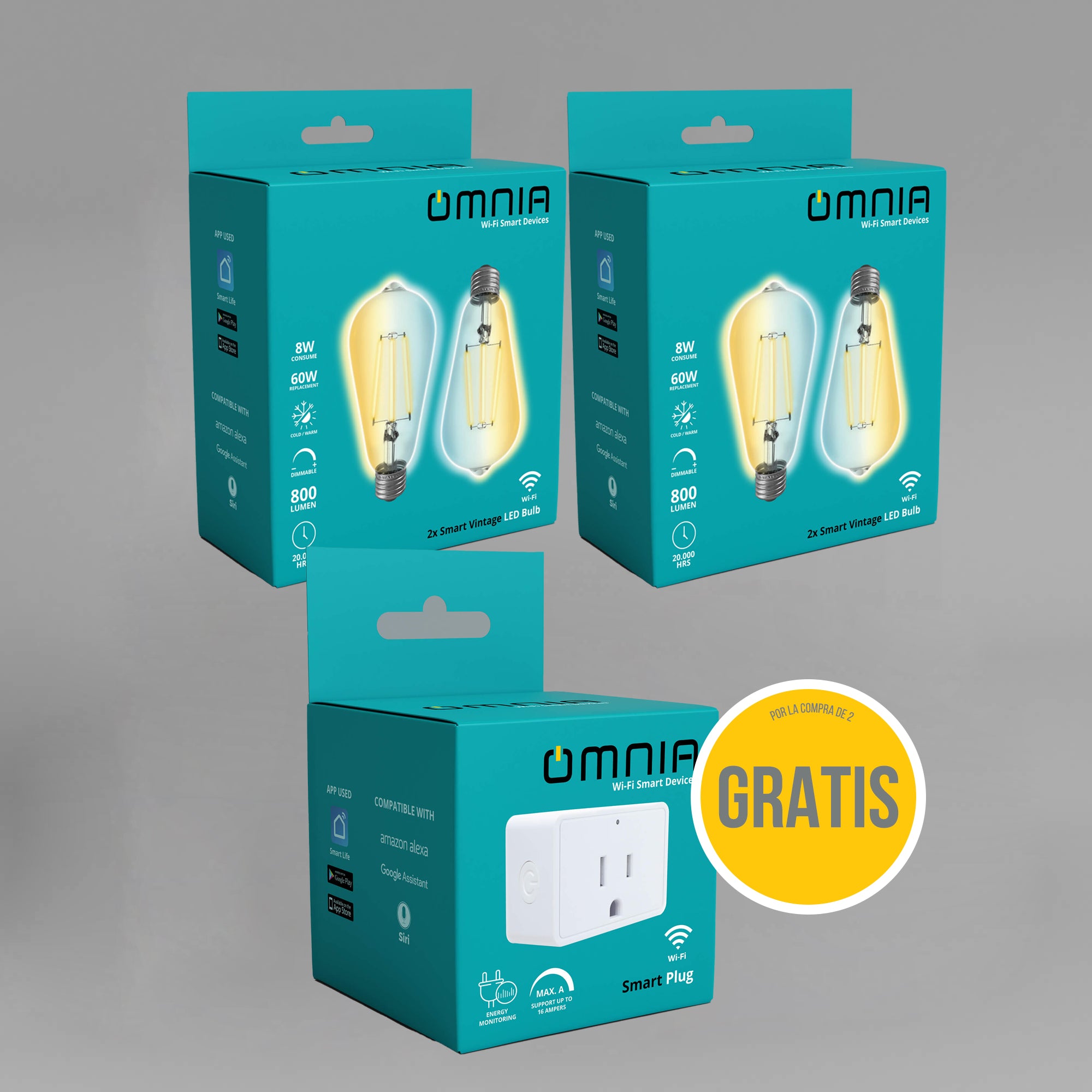 Combo 4: 2 Bombillo Led Vintage X2 + Enchufe Inteligente Gratis Omnia