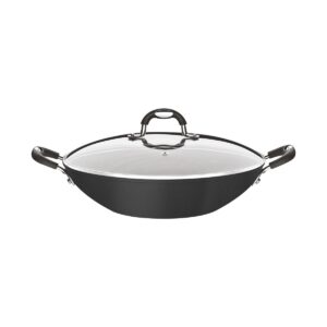 Wok con Tapa Tramontina Mônaco Antiadherente Starflon Premium Negro- 32cm