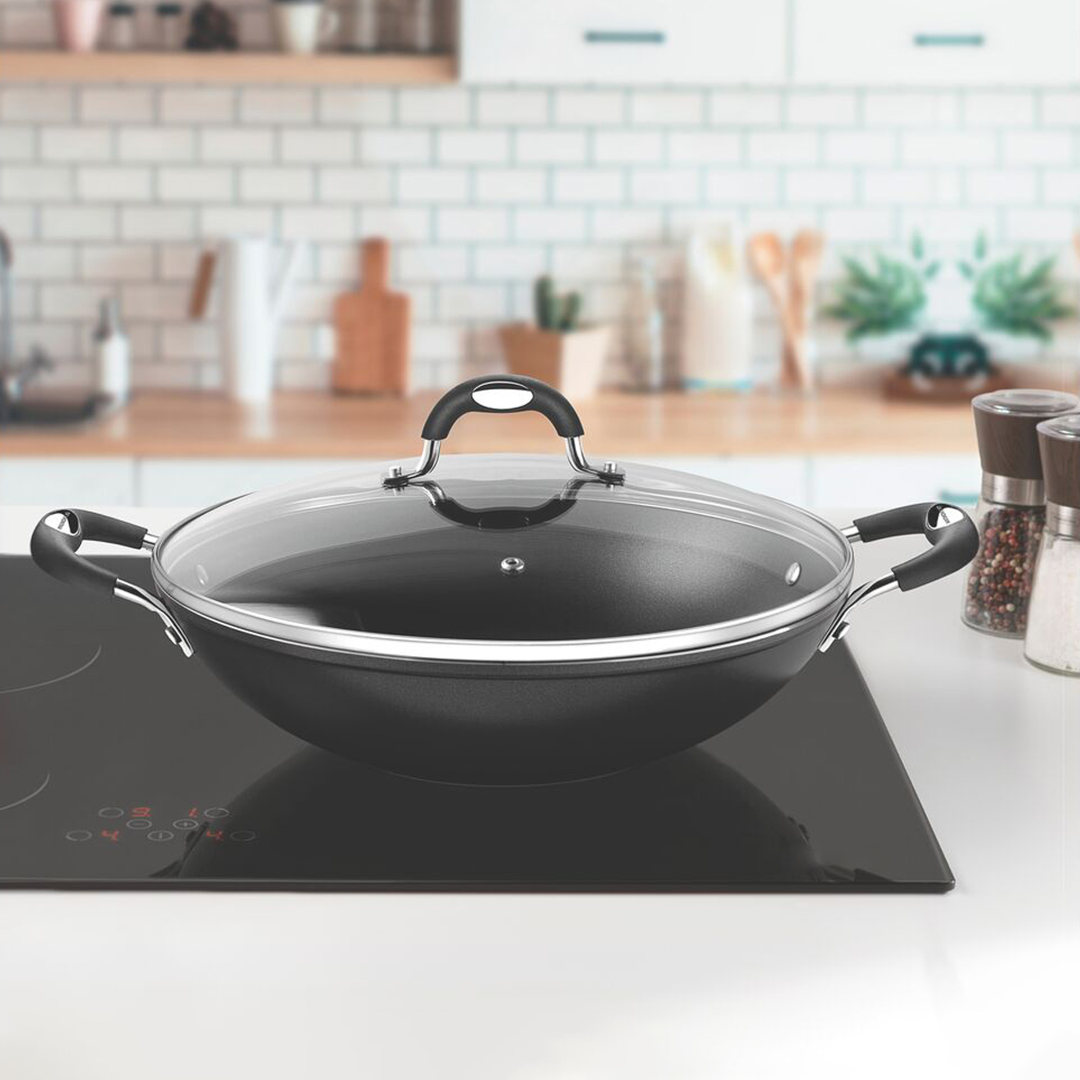 Wok con Tapa Tramontina Mônaco Antiadherente Starflon Premium Negro- 32cm - Image 2